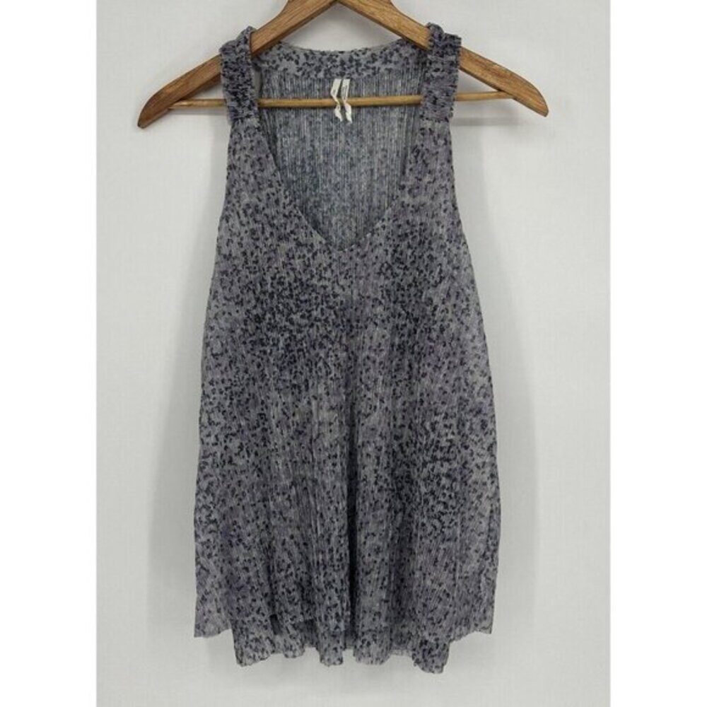 Anthropologie‎ Shimmer Metallic Tank Top V-Neck Abstract Animal Print Medium